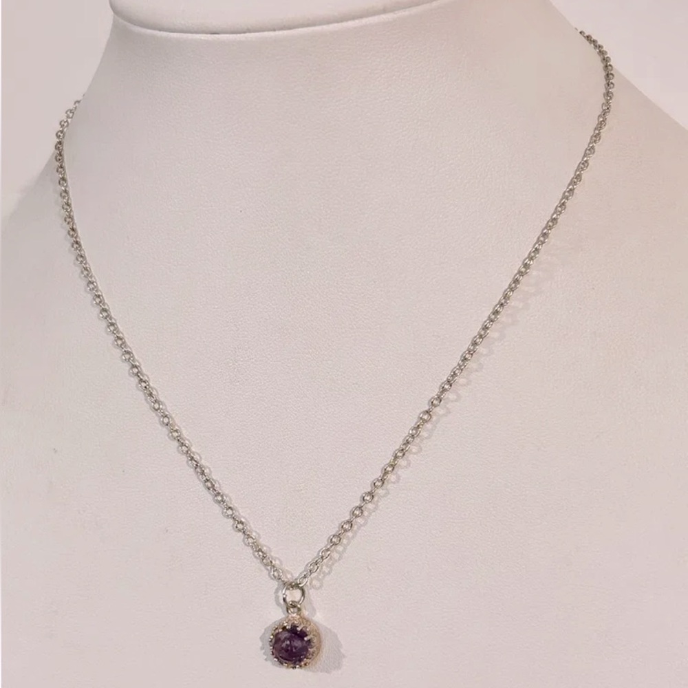 dainty Vintage Sterling Silver Amethyst pendant Necklace 16.5"